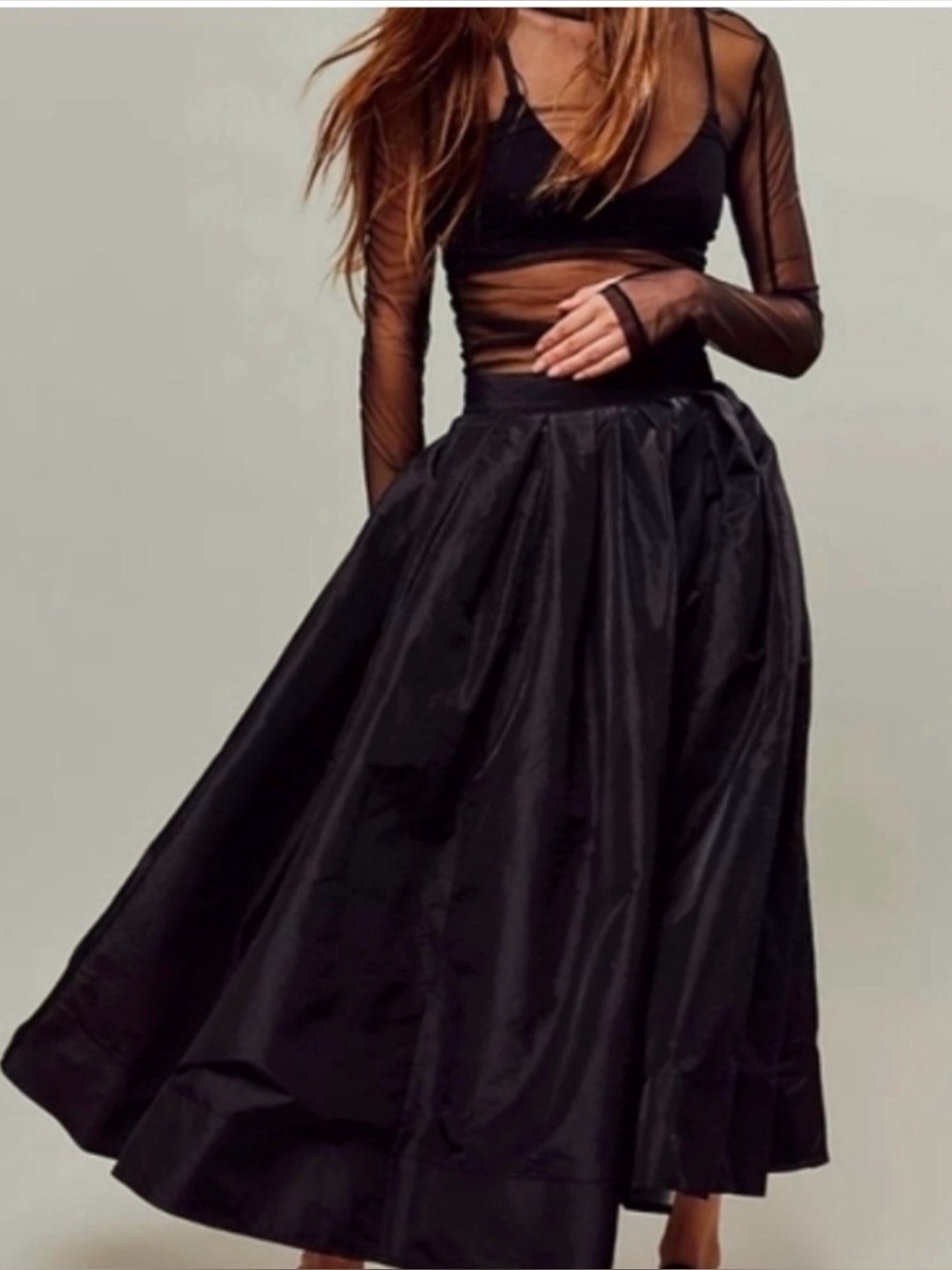 Emilia SkirtFree People Elegant Black Maxi Skirt Flowing Full length A-line.